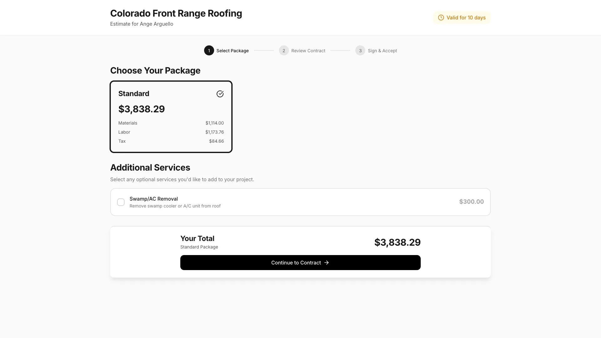 Customer-facing estimate review and digital signature interface